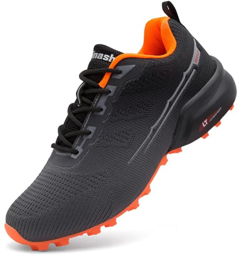 Dhinash Chaussures de Trail Homme Chaussures Basses de Randonnée Baskets Trekking Running Outdoor Respirantes Antidérapantes Légères pour Montagne, Marche et Quotidien Noir Orange Taille 44