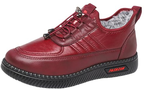 Chaussures d'hiver pour femme - En cuir - Imperméables - Antidérapantes - Épaisses - Semelle souple - Bottes de neige confortables - Chaussures d'hiver thermiques à lacets pour le camping
