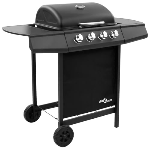 Mokuyary Barbecue Gril à gaz avec 4 brûleurs Noir Grille avec Roues, Chariot à Barbecue pour Terrasse, Extérieur, Jardin, Camping