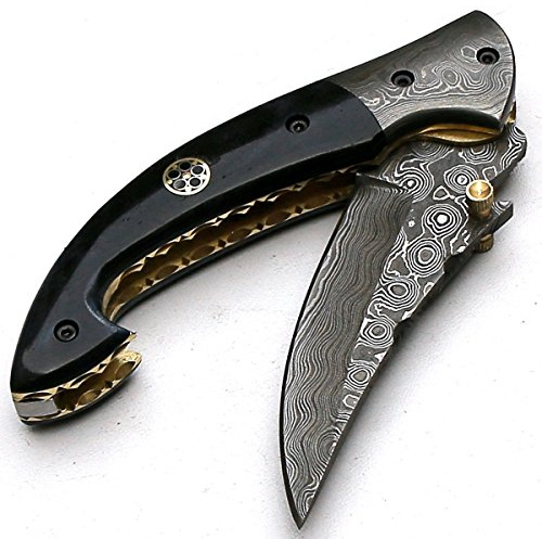 8736 Cuchillo de bolsillo de acero de damasco hecho a mano con funda legal para llevar menos de 7 cm Hoja