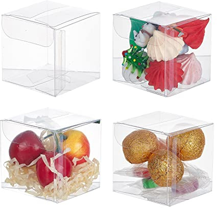 BENECREAT 60 Pack Caja Plegable Cajita Plástica Envase Transparente con película en la superficie de Regalo Contenedor de Dulce Chocolate para Boda Fiesta Cumpleaños 5x5x5cm