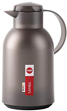 Emsa N40122 Samba Isolierkanne |1,5 Liter | Quick Press Verschluss | 12h heiß und 24h kalt | Transluzent Taupe