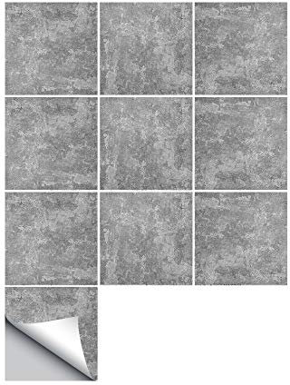 Hiser 10 Pezzi Adesivi per Piastrelle da Cucina Marmo, Impermeabile Mosaico Stile Adesivo da Parete Formato Autoadesivo Decorativo per Cucina Bagno Decorazioni Casa (Cemento Grigio,20x20cm)