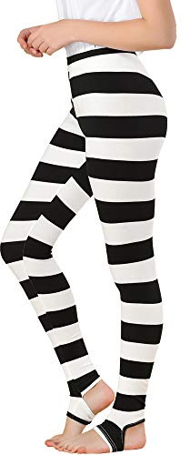 Allegra K Women's Leggings Printed High Waist Elastic Waistband Party Yoga Stirrup Pants X-Large Black White-Stripe