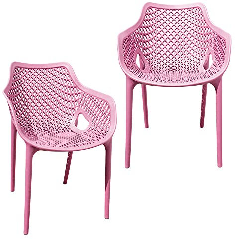 TRISENS Gartensessel Gartenstuhl Kunststoff Stapelstuhl Armlehne Küchenstuhl Bistrostuhl, Farbe:Rosa, Menge:2 St.