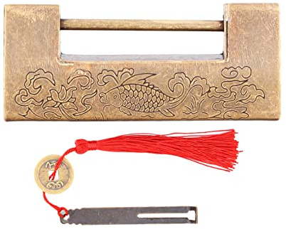 Cadenas,serrure et clé vintage décoratives, ancienne serrure chinoise en bronze antique, espacement des serrures antiques 4.3 cm Cadenas chinois en laiton de style ancien avec clé pour armoires d