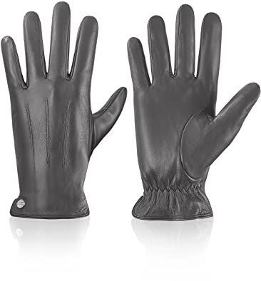 vislivin Winter Handschuhe Herren Leder Handschuhe Vollhand Touchscreen Lederhandschuhe Wärme Leather Gloves Grau L