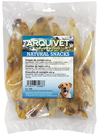 Arquivet Hasenohren (Tasche 250 g) - 100% natürliche Snacks für Hunde - Auszeichnungen, Belohnungen, Leckereien, Hundeleckereien - Hilfe zur Zahnreinigung