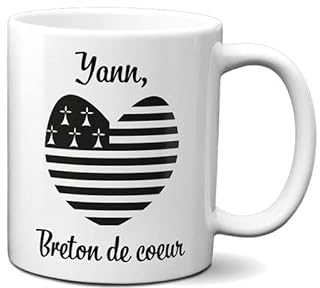 DECOHO - Mug en céramique blanc personnalisé avec Texte | Bretagne - 33 cl, Céramique - Imprimé en France - Blanc