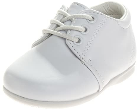 Josmo Baby Walking Shoes Laceup First Step Training Booties - Kids Boys Formal Dress Shoe Loafer Oxford Saddle Learn to Walk - White (Size 5 Toddler)