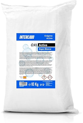 Polvere smacchiante per bucato bianco 10 kg - Booster con ossigeno attivo - Sbiancante senza cloro - Qualità professionale - Per lavatrice e lavaggio a mano - Multiazione senza Candeggina -INTERCABO
