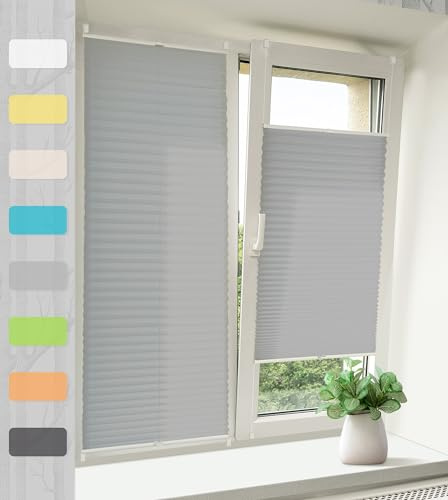 Plissee Klemmfix Ohne Bohren – Hellgrau 80x130cm(BxH), Jalousie Lichtdurchlässig & Blickdicht, Sonnenschutz & Sichtschutz, Faltrollo Easyfix für Fenster & Tür