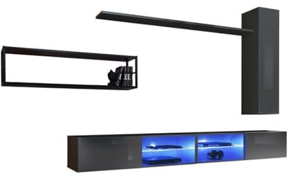 PRICE FACTORY just for you Ensemble Meubles de Salon Industriel Switch M4 – Gris – LED intégrées & système Push to Open