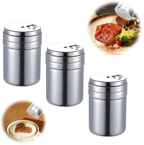 3 Pieces Shaker Seasoning Cans with Rotating Cover Steel Seasoning Seasoning Bottle with Stainless Spice Shaker for Cooking Kitchen Gadget