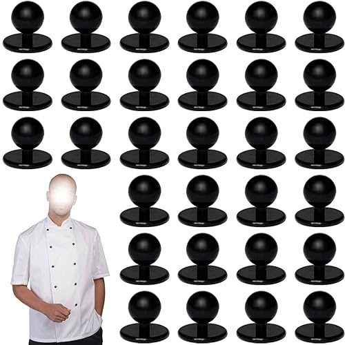 JOCXZI Kugelknöpfe für Kochjacken - 30 Stück Schwarz Standard-Kugelschnalle Knöpfe kochjacke Motivknöpfe Set Koch Knöpfe Jacke Küche Kochknopf Profi Kochknöpfe mit (Ø 11 mm Kopfdurchmesser)