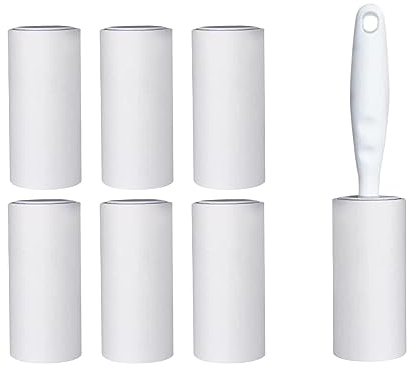 420 Feuilles Rouleau Anti Poil, 7 Rouleaux et 1 Poignée Rouleau à Peluches Collant, Brosse Adhésive Poils Animaux, Rouleau Collant Enlève Poils d'animaux, Poussières et Peluches des Vêtements