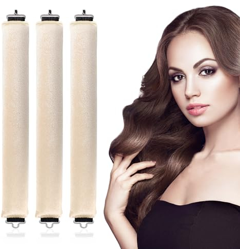 PEUTIER 3 Stück Hitzefreier Lockenwickler, Weiches Flanell Lockenwickler Über Nacht mit Haken Lockenwickler Ohne Hitze Lockenstäbe für den Schlaf, Keine Beschädigung des Haares (Beige)