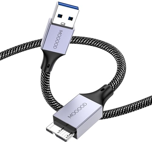 MOGOOD Câble de Disque Dur, Câble de Données Mâle Micro B vers USB, Compatible avec Disque Dur Externe Portable, WD Element, Samsung M3 1TB / Galaxy S5 / Note 3 Gris (0.5M)
