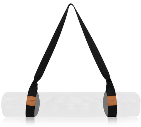 YOGATI Sangle de transport de yoga noir - Réglable, en coton durable, léger - Idéal pour le rangement du tapis de yoga et les étirements