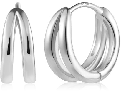 ALEXCRAFT Pendientes Plata 925 y Aro Doble 14K Acero Inoxidable - Aros Dorados
