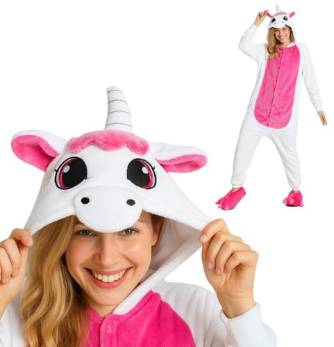 nerd hunters enhörning onesie, kostym för vuxna – plysch kigurumi pyjamas, unisex djurkostym, storlekar S–XL