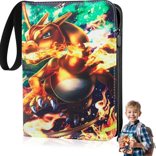 Cerkkapo Sammelalbum für Pokemon, 4 Taschen 50 Seiten 400 Karten Sammelalbum Tragbar Wasserdicht PU Karten Halter Sammelkartenalben SammelkartenAlbum