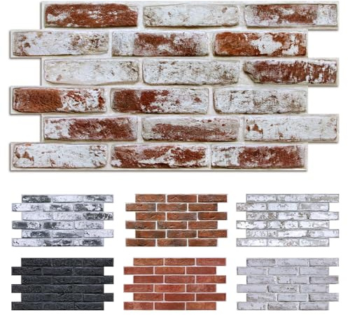 Commomy 12 Piezas Paneles de Pared de Ladrillo 3D, 58 x 30 cm, PVC Paneles Decorativos para Pared Autoadhesivo, Revestimiento de Paredes para Sala, Dormitorio, Cocina (Red Whitewash)