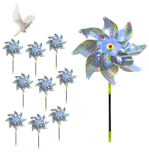 Lot de 10 moulins à vent réfléchissants pour balcon, jardin, verger et cour - Décoration de jardin résistante aux intempéries - 54 cm de haut