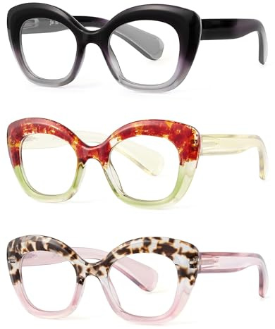 JM Lesebrille Damen mit Federscharnier, Katzenauge Mode Blaulichtfilter Brille Frauen 3 pack +2.5