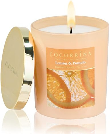 COCORRÍNA Duftkerze aus Sojawachs im Glas 140g, Lemon & Pomelo, 31 Stunden Brenndauer, Baumwoll-Docht, natürliche Aromakerze als Geschenk für Frauen & Männer, ideal für Weihnachten, Geburtstag