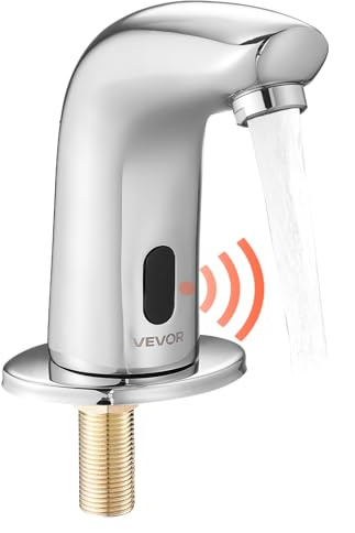 VEVOR Robinet Automatique sans Contact, Mitigeur de Lavabo à Capteur de Mouvement, Robinetterie d'Eau Froide, Fonctionne sur Piles, pour Tuyau de 9,5 mm, Bar Cuisine Salle de Bain, Chromé Argenté