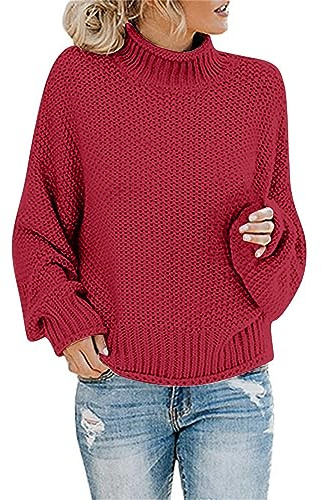 Yekdmxop - Jersey de mujer para invierno curvy elegante, suéteres de lana, cuello alto, ligero, casual, elástico, tallas grandes, cómodo, para casa, lana suave, clásica, suéteres elegantes, otoño e