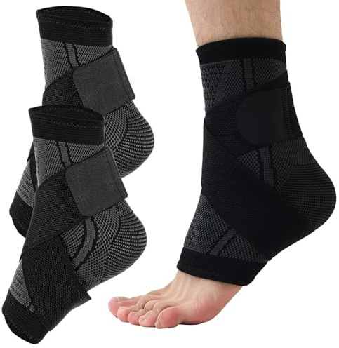 VQUNBG 2 Pcs Tobillera para Esguince, Tobillera para Estabilizar y Prevenir Torceduras, Tobilleras Deportiva Ajustable para Mujeres y Hombres (Negro Grisáceo)
