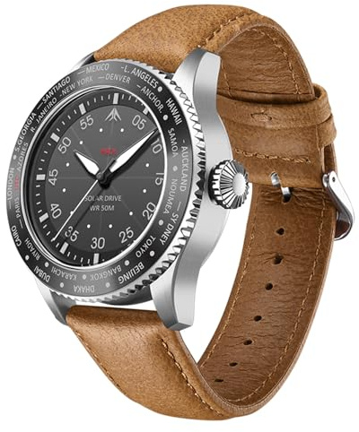 Alomejor Mach Pilot Watch for Men Solar Powered 50M Chronograph Night Solar Watch for Sports and Adventure (Silver)