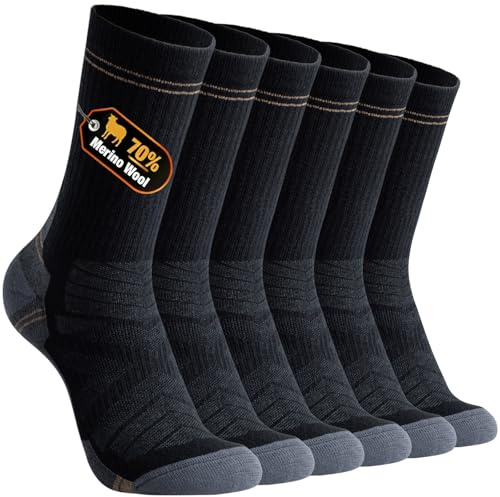 BISOUSOX Merino Wool Hiking Warm Socks for Men Women, 3 Pairs Thermal Winter Cozy Crew Calf Boot Socks Moisture Wicking
