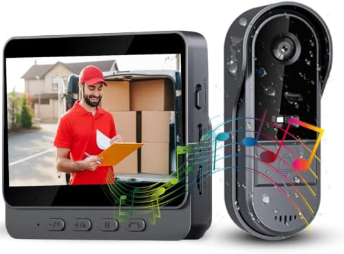 Videoportero Inalámbrico con Pantalla 4,3 Sin WiFi ni App, Timbre con Cámara Exterior IP65 Impermeable para Exterior, Monitor Interior, 135° Gran Angular, Audio Bidireccional y Visión Nocturna