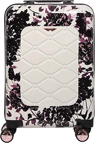 Aerolite Leichter Polykarbonat Hartschale 4 Rollen Reisegepäck Trolley Koffer Handgepäck für Lufthansa Air France KLM und mehr, Schwarz Blumendesign
