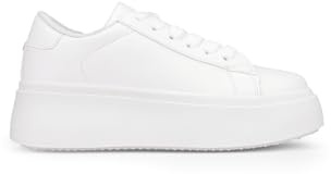 BOSANOVA Sneaker Total Look Bianco con suola plateau liscia da 5 cm. Chiusura con lacci., bianco, 38 EU