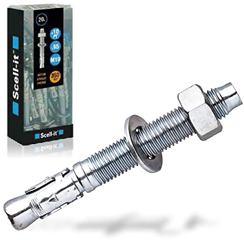 20 Goujons Ancrage en Acier Galvanise M10 X 95 MM, Fixation Charges Lourdes, Béton, Pierre, Brique, Pose Rapide