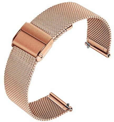 Lahviuu Bracelet de Montre Metal pour Homme Femme,Bracelet de Montre pour Montre Connectée et Montre Traditionnelle Dégagement Rapide Double Boucle 20mm Or rose