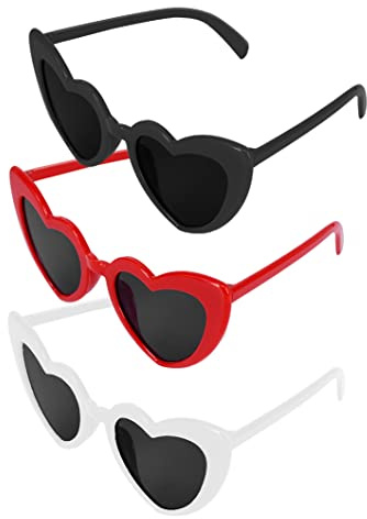 Lot de 3 lunettes de soleil en forme de cœur – Lunettes de soleil rétro tendance œil de chat colorées pour femmes, adultes, enfants, filles, fête, plage