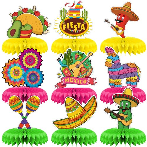 Qpout 9 Stycken Fiesta Mexikansk Bikup Bordslöpare Färgglada Hängande Pappersfläktar Cinco DE Mayo Bordsfest Dekoration Mexikansk Dödsdag Tema Bordslöpare Tillbehör