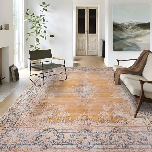 TALETA Wohnzimmerteppich, Bunte Teppiche mit Muster, Vintage orientalischer Teppich: 120 x 170 cm, Rot Orange