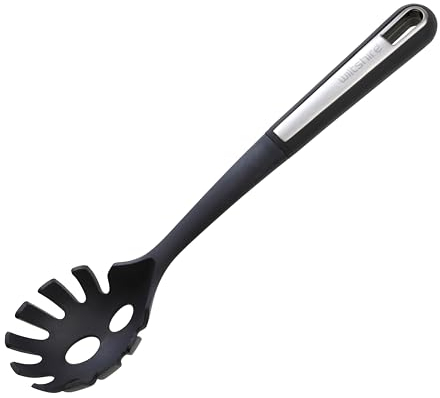 Wiltshire Aspire Spaghetti Spoon, Pasta Spoon with Portion Measurement, Serving Spoon, Heat-Resistant Utensil, Non-Stick, Non-Scratch, Anti-Slip Soft Touch Handle, Grey & Silver, 34x7.3x5.5cm