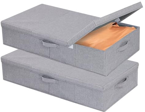 YheenLf 2 Pezzi Contenitori Sottoletto, 60×30×15 cm Scatole per Armadio, Contenitori per Armadio Salvaspazio, per Lenzuola, Trapunte, Scarpe, Grigio