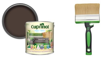 Cuprinol Garden Shades - Seasoned Oak (2.5 litres) & Fit for The Job 4 inch Large Capacity Shed and Fence Block Brush for Rapid Painting of Sheds & Fence