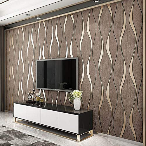 Generic Fond D'Écran, 3D Panneau Mural Stickers Muraux Modernes 3D Modèle D'Eau Ondulation Non Tissé Fond D'Écran Imitation Buckskin Wave Pattern Tv Fond D'Écran/Le Brun/10 Mètres * 53 Cm