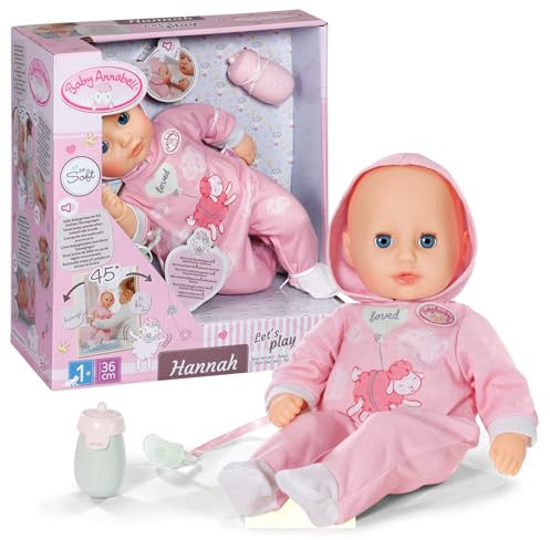 Baby Annabell Hannah Spiel mit Mir, Babypuppe mit 5 Funktionen, weichem Stoffkörper und Accessoires, 36cm große Puppe, für Kinder ab 1 Jahr, 710692 Zapf Creation