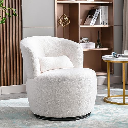 KAZZIO Sedia Girevole in Peluche Teddy Bianca con Cuscino Lombare - Portata max 100 kg con Base Girevole in Metallo