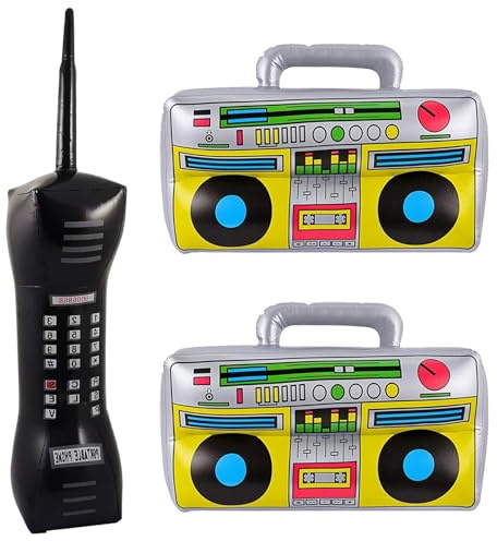 UILYNIU 3 Pezzi Strumenti Gonfiabili, Strumenti Musicali Gonfiabili, Giocattolo Gonfiabile, Decorazione Cabina Fotografica, Gonfiabile Radio Telefono, Gonfiabili per Carnevale Compleanno (Multicolore)